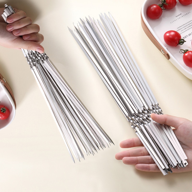 Stainless Steel BBQ Tools Barbecue Skewers Thick Reusable Flat Meat Bbq Needle Stick For Outdoor Camping Picnic Barbeque Tool