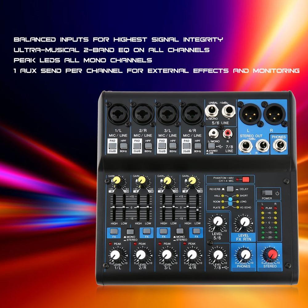 8 Channel DJ Powered Mixer Power Mixing Amplifier USB Slot 16DSP +48V Phantom Power for Microphones