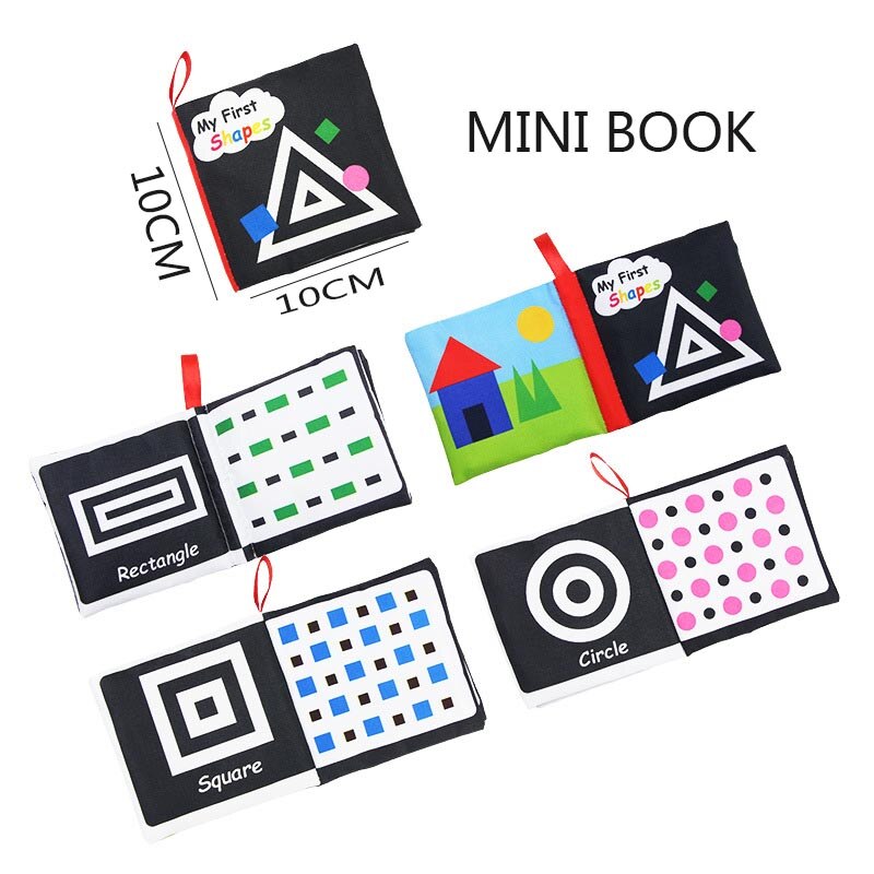 Baby visual excitement book quiet book black and white enlightenment educational toy animal cloth book baby books 0 12 months: MINI shape book
