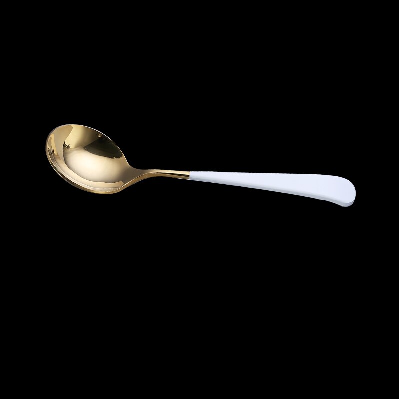 Coffee Spoons Stainless Steel Dessert Spoons Kitchen Utensils Round Spoons 7Colors 1pcs Serving Spoon: White Gold