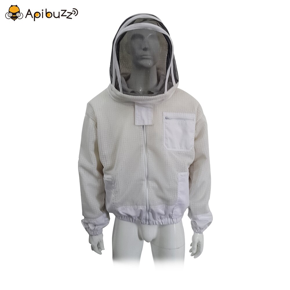 Apibuzz Heavy Duty Three Layer Mesh Ventilated Beekeeping Jacket Clothing with Hooded Hat-Veil Bee Keeper Keeping Equipment