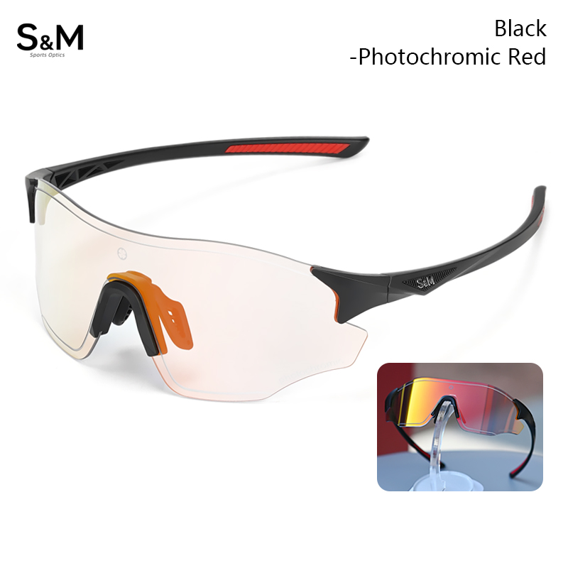 S&M Photochromic Glasses Marathon Sports Change Windproof Glasses Cycling Sunglasses Women's Bicycle Glasses UV400 Goggles: Champagne