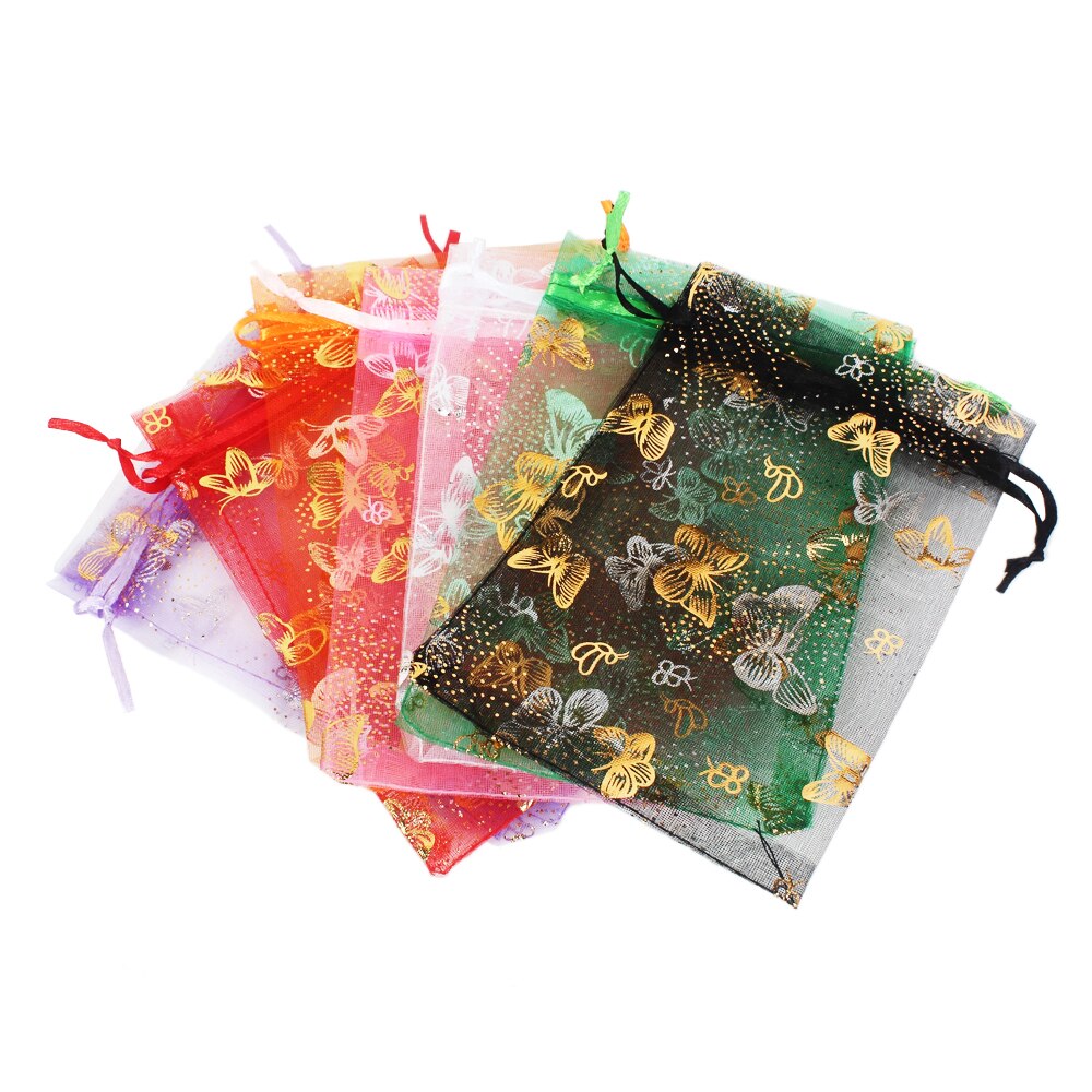 50 sztuk/partia hurtownie 9*12cm boże narodzenie ślub woal prezent torba motyl organzy torba biżuteria pakowania sznurek etui dekoracji