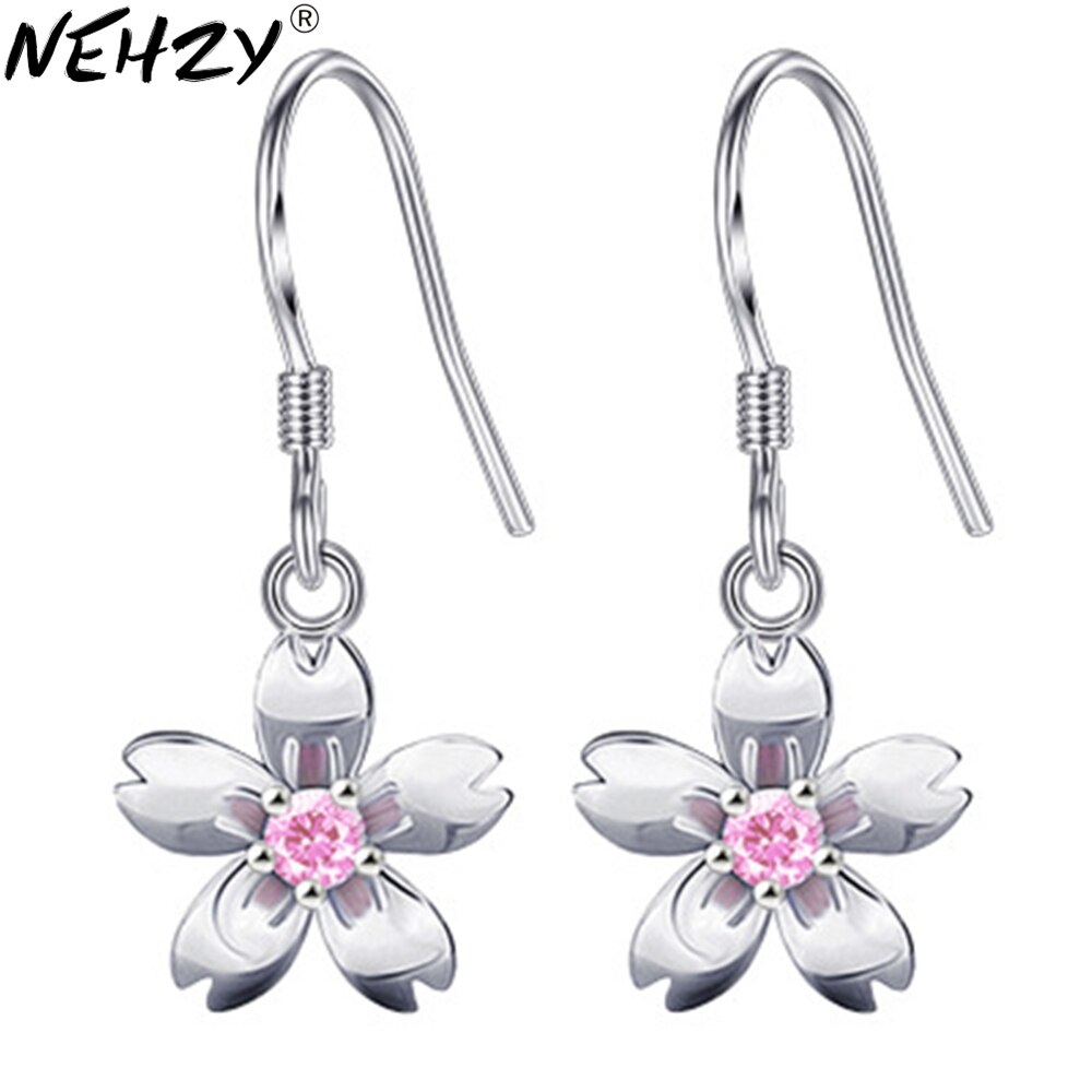 Nehzy 925 prata esterlina nova mulher rosa brincos doce cereja luxo rosa zircão brincos atacado moda marca jóias 25mm