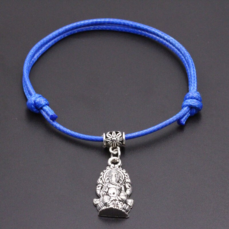 Ganesha – Bracelet à cordon en fil rouge, pendentif éléphant bouddha, porte-bonheur, café noir, fait à la main, pour Couple amoureux: Royal Blue