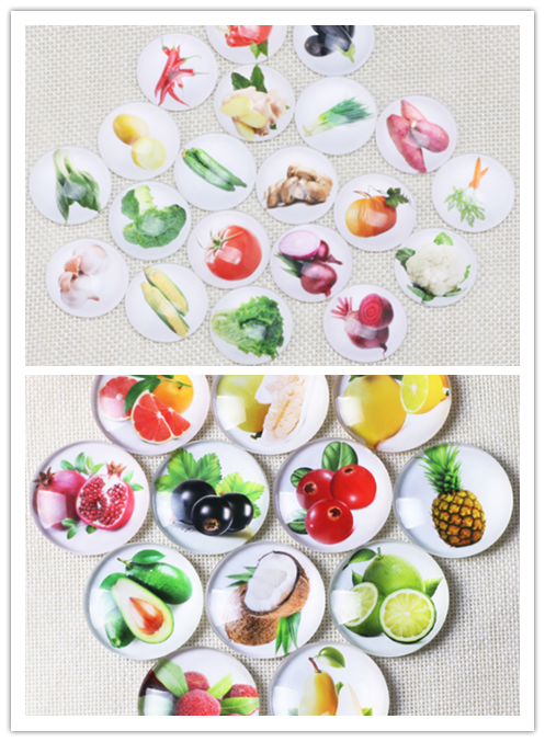 Different Styles fruite glass mosaic craft tiles glass Mosaic Printed Picture Glass Half Round Dome Cabochons Tiles