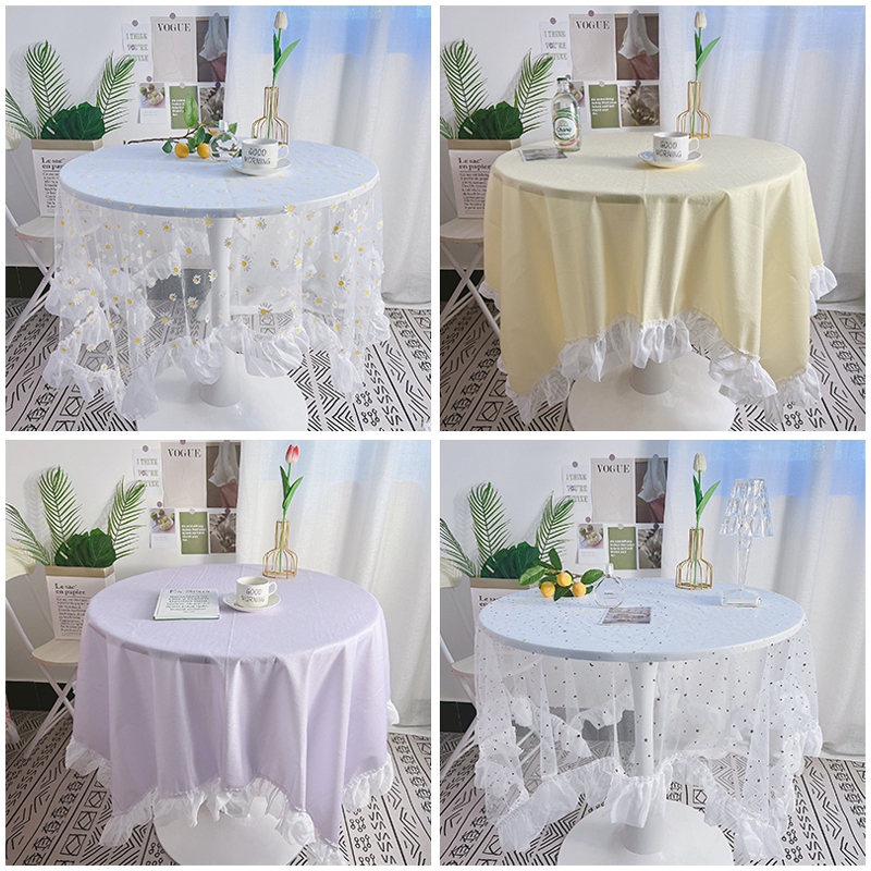 Retro Flower Print Tablecloth dining Table Cover INS Dining Desk Table Cloth with Lace Edge Party Banquet Tablecloths
