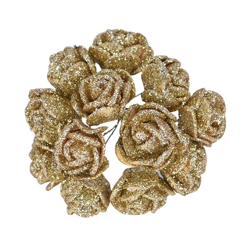 36 stk 2cm skinnende glitter skum rose kunstig blomst dekorativ buket krans bryllupsfest dekoration: B01