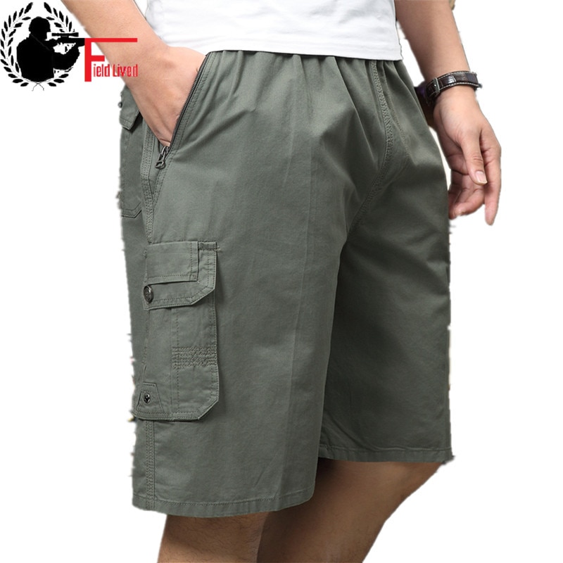Stor størrelse shorts herre siste sommerglidelås multilomme løs bermuda herre posete bomull elastisk midje capris Plus xxxl 4xl 5xl