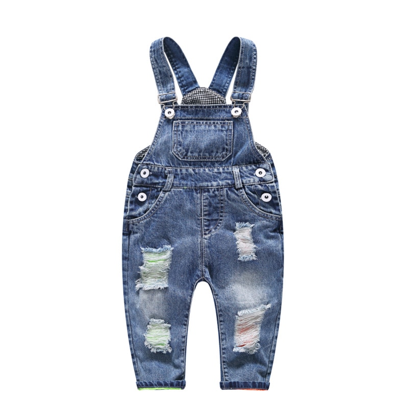 Baby Boy Overalls Kinderen Denim Jumpsuit Mode Kinderen Ripped Overalls Jeans Broek Jongens Meisjes Jeans Gat Broek