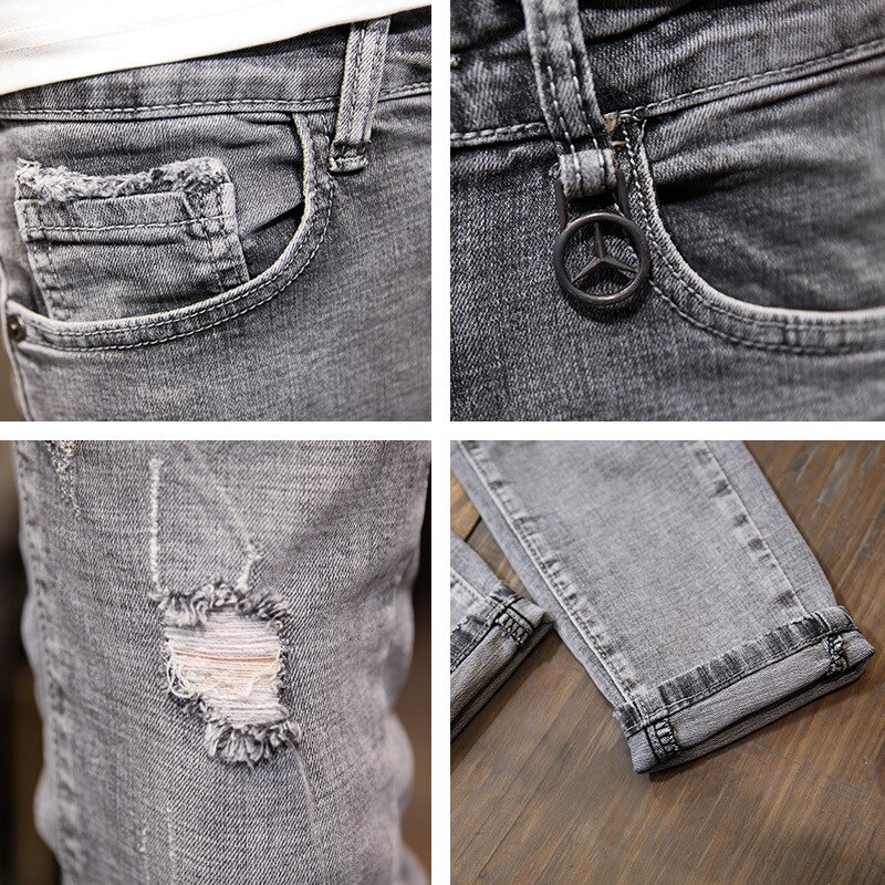 Sommer modisch männer gewaschen gerissen löcher knöchel länge hosen licht farbe füße hosen Koreanische dünne männer Denim Jeans