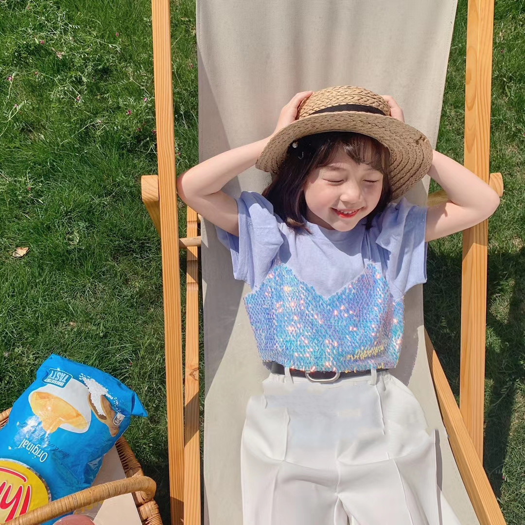 Humor Beer Meisjes Kleding Set Zomer Bladerdeeg Mouwen Pailletten T-shirt + Korte 2 Stuks Casual Peuter Kids Kleding gratis Riem