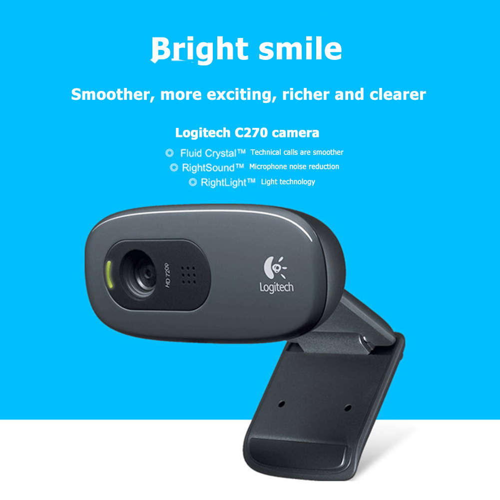 100% Logitech C270 C270i 720P HD Webcam Built-in Mic Computer PC Desktop USB Web Camera for Live Broadcast Video Calling Webcast
