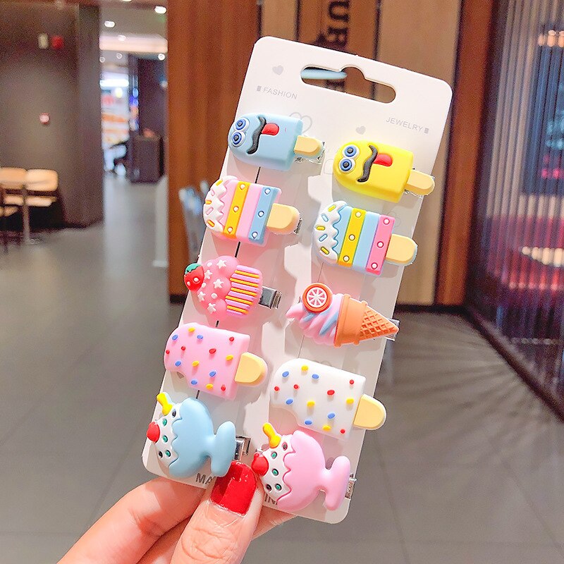 10 pièces/sac mignon dessin animé Fruit fleur élastique cheveux élastiques pour enfants enfants filles Scrunchie cravate cheveux anneau corde accessoires: 02 Hair Clips