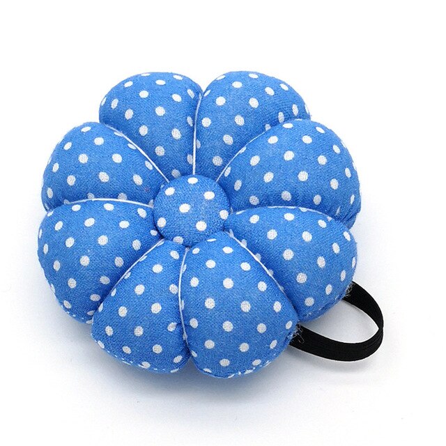 Pumpkin Shape Sewing Pin Cushion Holder Cotton Fabric Button Wrist Strap For Cross Stitch Sewing Safety Pin Cushion Accessories: Blue