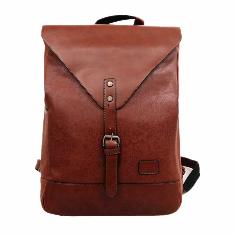 Korean -style Men Solid Color PU Computer Backpack Students leather backpack College duffle bag Student Couples Backpack: Auburn