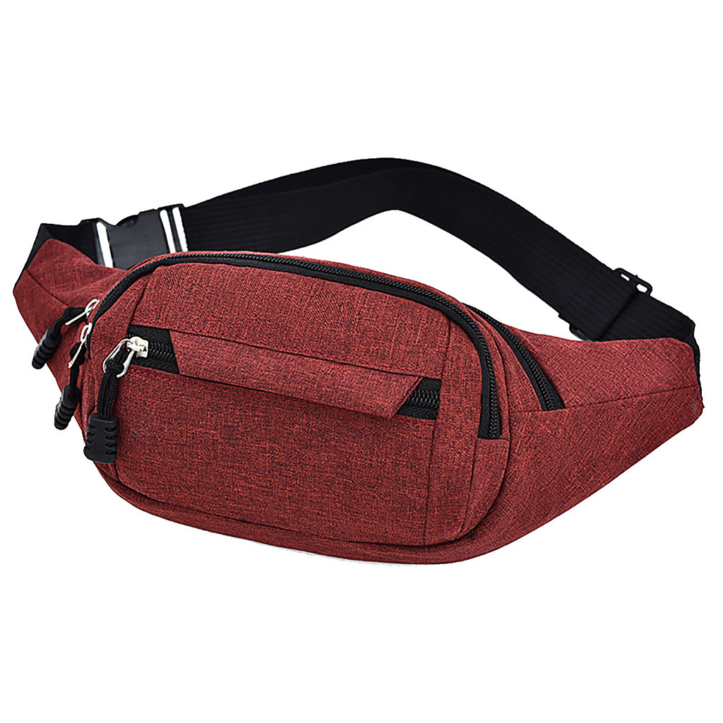 30# Men's And Women's Simple Shoulder Bag Solid Color Casual Canvas Messenger Bag Zipper Oxford Sports Fitness Waist Bag: Red