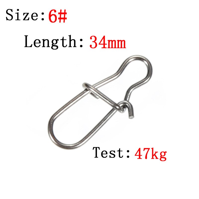 Safety Snap Swivel Solid Rings 50Pcs Safety Snaps Fishing Hooks Connector Stainless Steel Pin Snap Hook Lock Solid Rings: Size 6