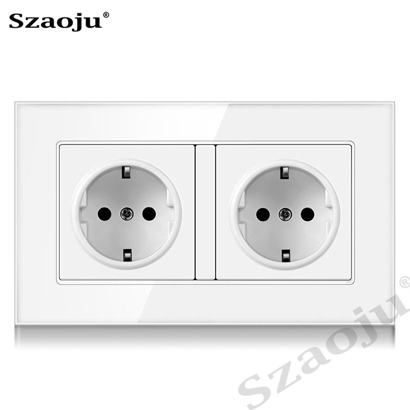 Szaoju 146*86 Stopcontact Duitse Standaard 16A Crystal Gehard Glas Panel Socket Stopcontact Met Usb Opladen AC110-250V