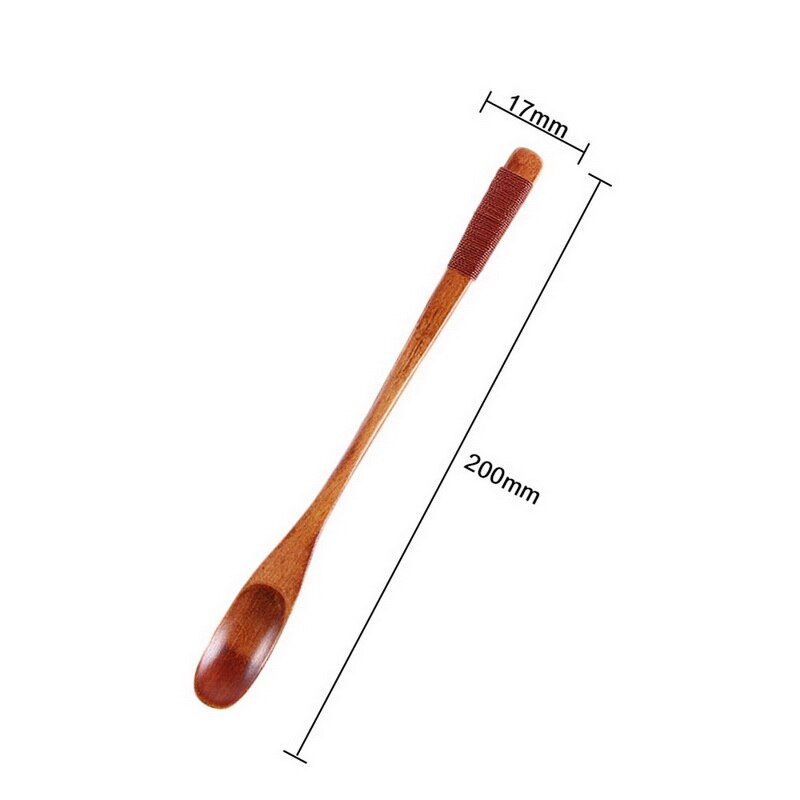 Punho longo colher de madeira natural colheres de chá de café de madeira alongamento mexendo colher 20x1.7cm cozinhar catering colher cozinhar ferramentas: D3
