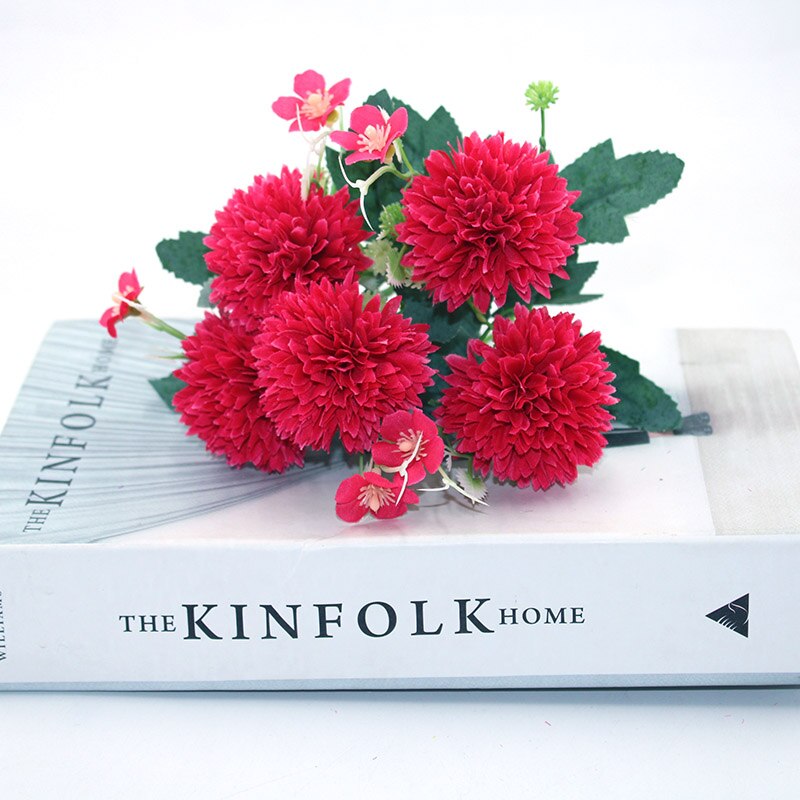 5 kunstige blomster nellike silke blomst rose bryllup banket bryllup bryllup banket hjem haven dekoration brude buket: Rød