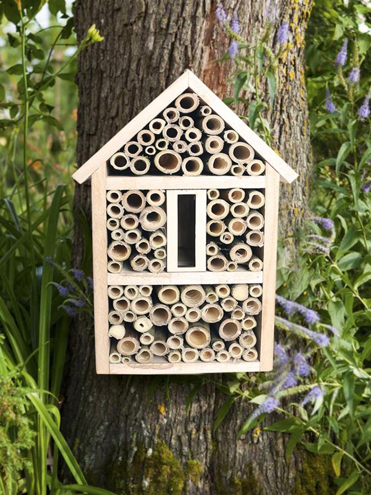 Bee House Bamboo Bee Hive For Solitary Bees House Garden Decoration Hand-made Crafted Pine Wood