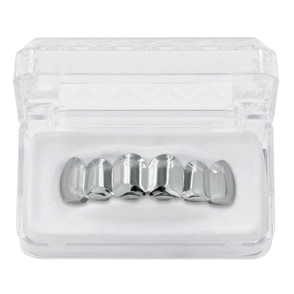 Bonnets de Grillz en silicone pour les dents de Couple, style HIP HOP, crocs de Vampire en haut et en bas: Silver Top