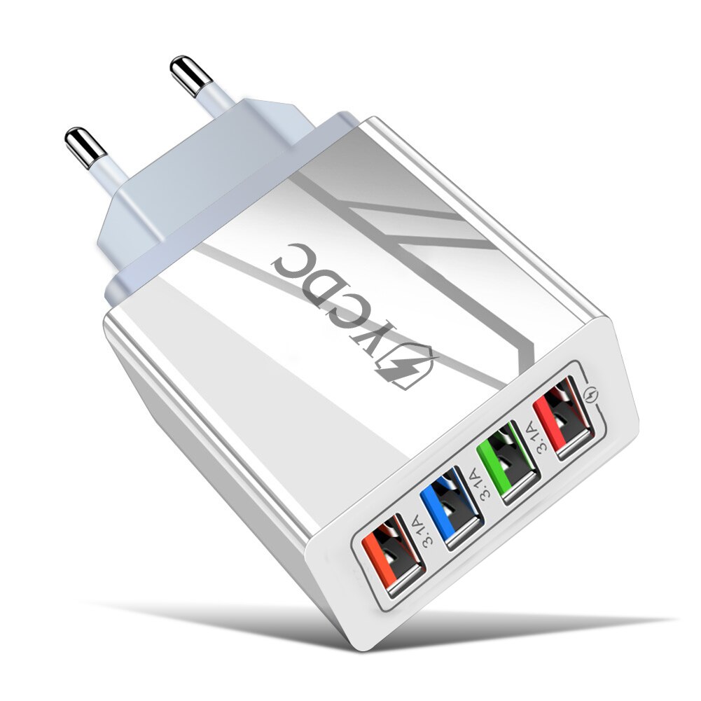 1/4 4 Ports Adapter QC 3.0 Quick Charge 3.0 USB Charger EU/US Plug Wall Mobile Phone Fast Charger Home Travel Wall Charger: EU Plug / 4 USB Port White