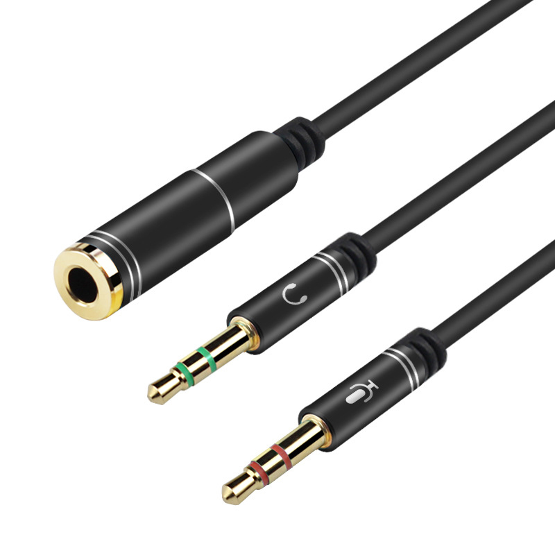 3,5 mm hoofdtelefoon stereo audio microfoon Y-splitter 3,5 mm audiomicrofoon naar 4-polige jack Aux-adapter voor 4-pins 3,5 mm plug-oortelefoon: Black