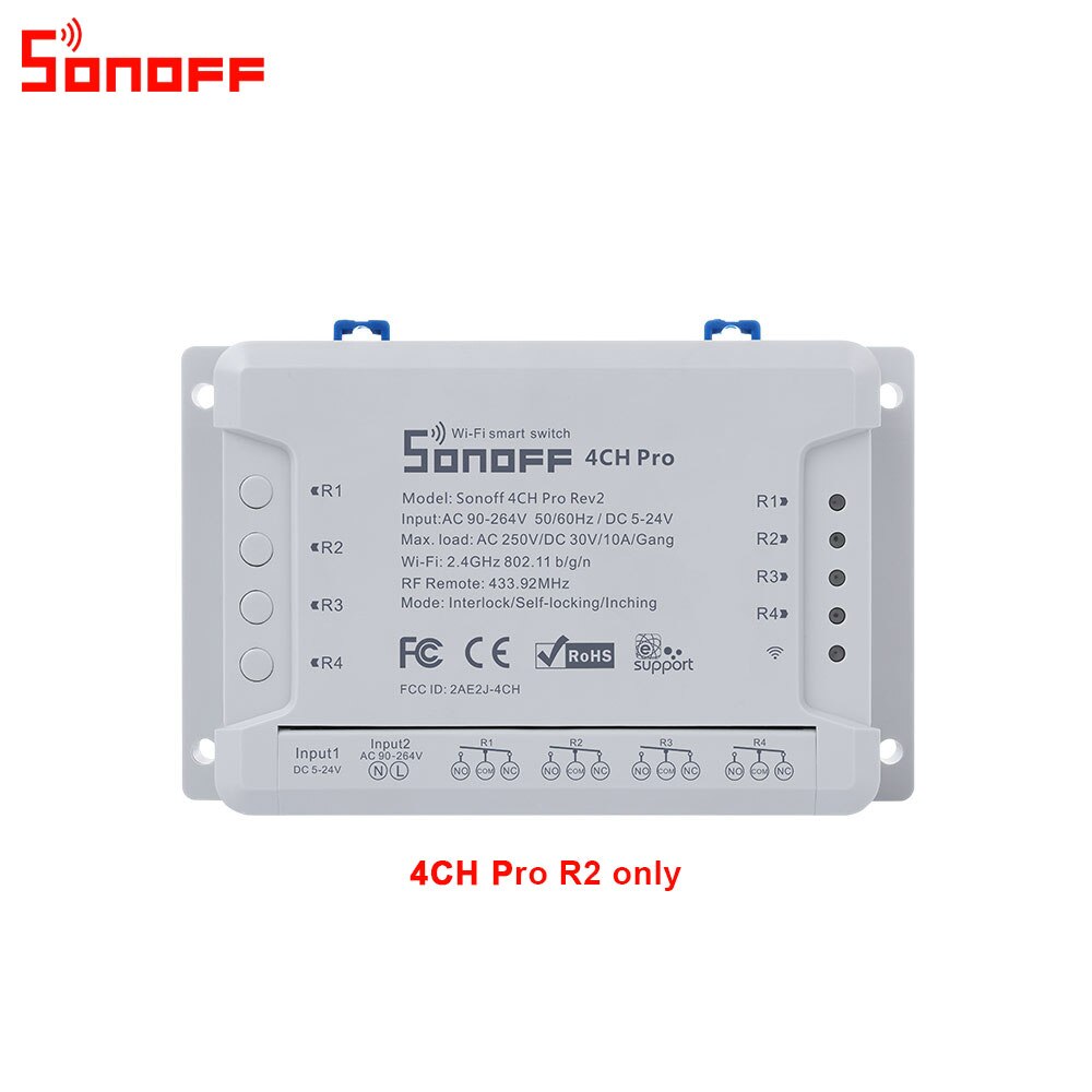 Itead sonoff 4ch pro  r2 wifi-schakelaar 4- kanaals inching zelfvergrendelende vergrendeling slimme wifi rf-bediening afstandsbediening werkt met alexa: Sonoff 4ch pro  r2