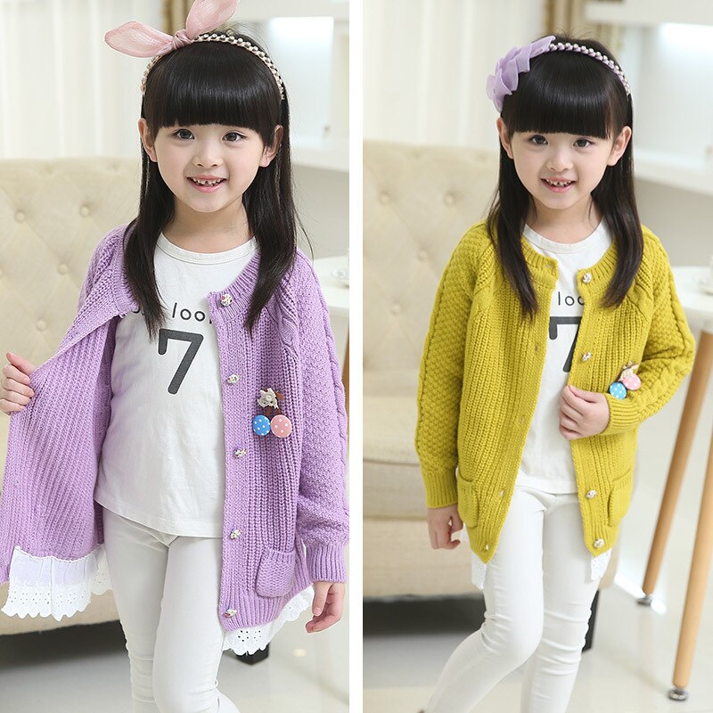Plain Color Girls Knitted Cardigan Sweater Soft Children Clothing Outerwear Spring Kids Jacket Button Sweater Coat For Girls