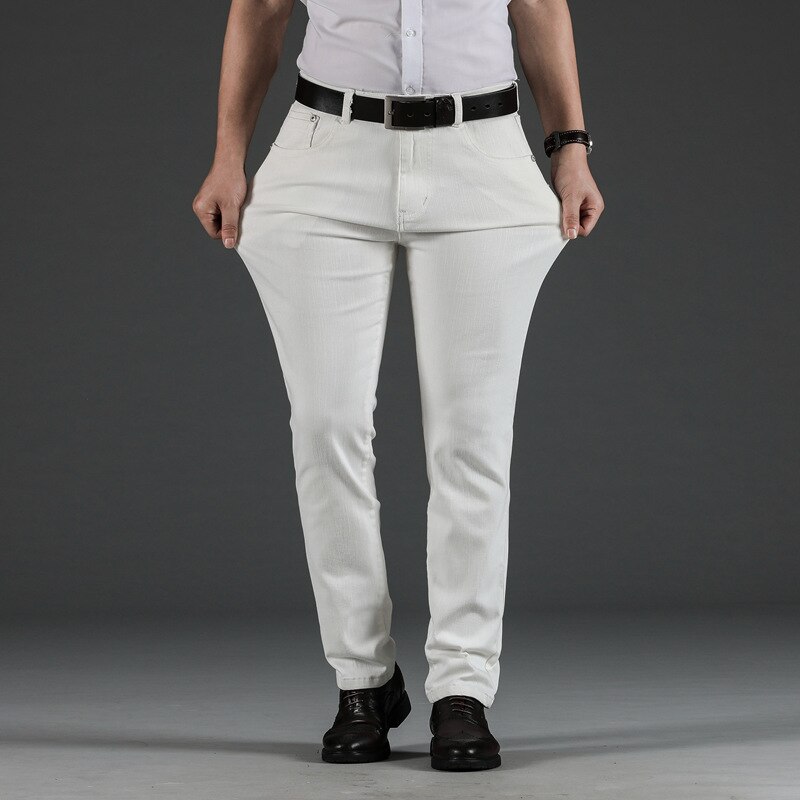 Hvide jeans mænd straight stretch regular fit business casual denimbukser mandlige lange bukser jeans mærke large størrelse 40
