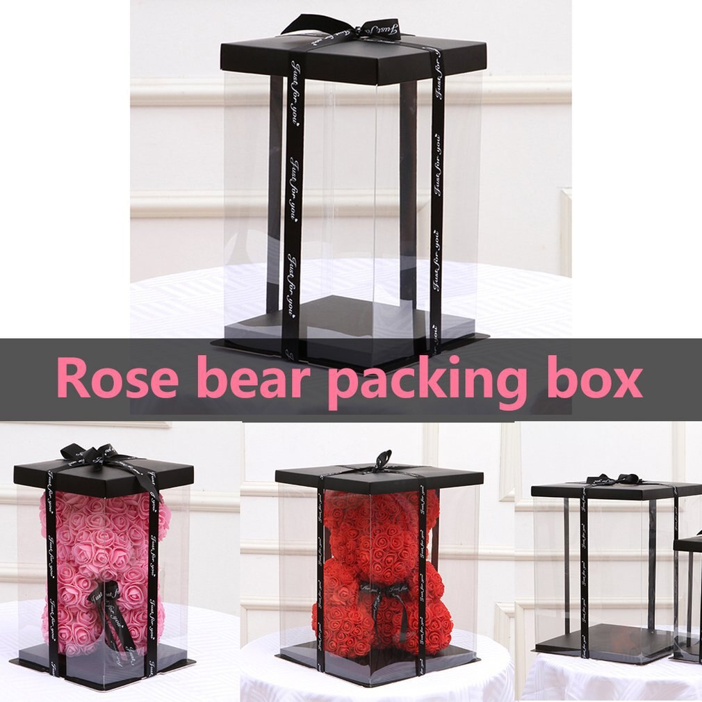 Vrouwen Transparante Teddybeer Konijn Lege Box Voor Teddybeer Kunstmatige Roze Bloem Box