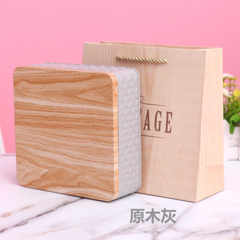 Caja de hierro de grano de madera de alta gama, caja cuadrada de Metal, embalaje de galletas, turrón de Chocolate, de dulces de Navidad, caja de almacenamiento para el hogar, 1 ud.: Gris claro
