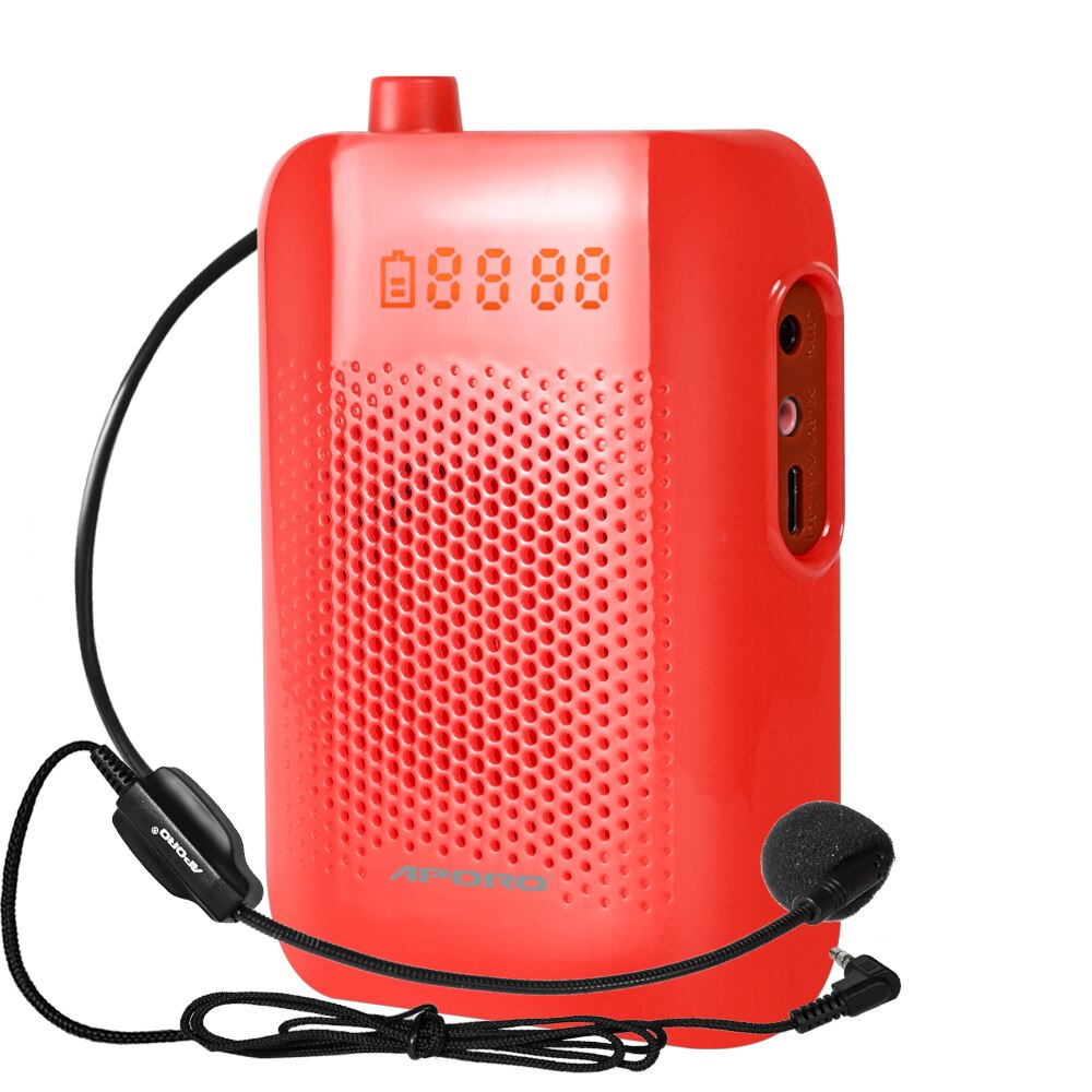 20w amplificador de voz portátil mini som amplificando t30 música jogando com fio microfone fone de ouvido e cós 2000mah bateria: Vermelho