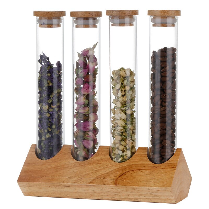 Wooden Coffee Beans Flower Tea Display Rack Stand Cereals canister Glass Test Tube sealed Storage Decorative Ornaments