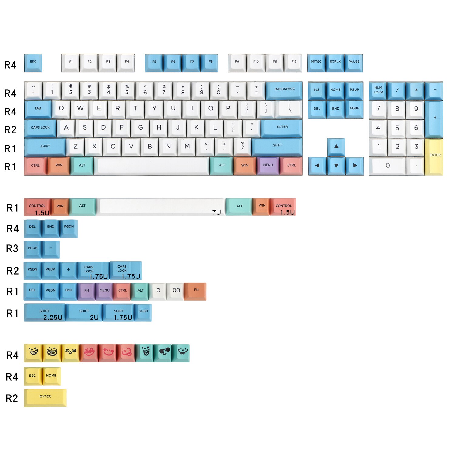 Cherry Profile Dye Sublimation Thick PBT Chalk Keyset Keycap For Cherry MX Switches Mechanical Keyboard