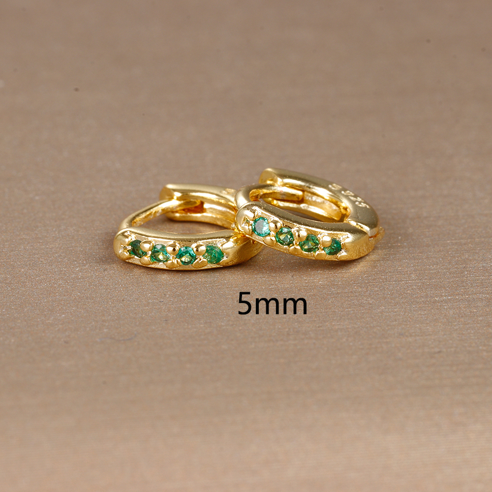 Pendientes de aro pequeños verdes de acero inoxidable para mujer, aretes Piercing de circonita con círculo redondo pequeño, joyería de tendencia personalizada, 2 uds.: Color amarillo dorado claro