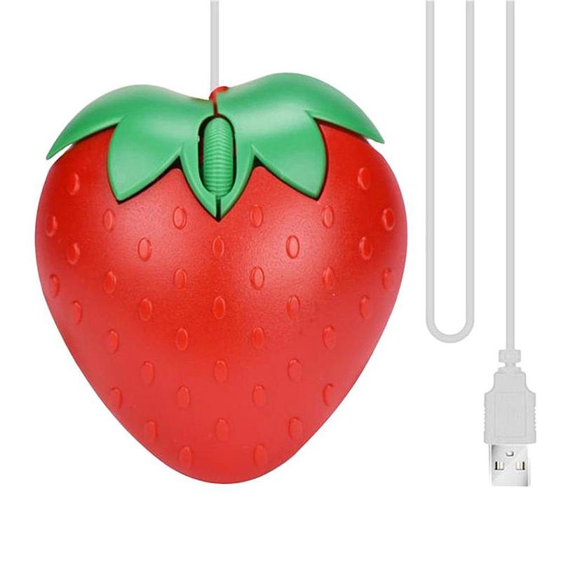 Portable Cute Mini Strawberry Wired Mouse Usb Small Optical PC Computer Mouse 3d Fruit Shape Girl Mice For Office Laptop