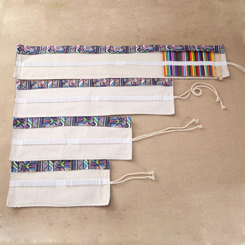 36/48/72 /108 huller blyantpose lærred wrap rulle op penalhus studerende papirvarer leverer pen opbevaringspose