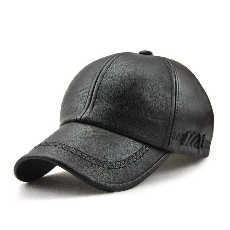herbst Winter Dad Leder Hüte Neue Outdoor Freizeit Baseball Kappe Im Mittleren Alter und Alten männer Große Größe PU sport kappen 56-60cm: Black