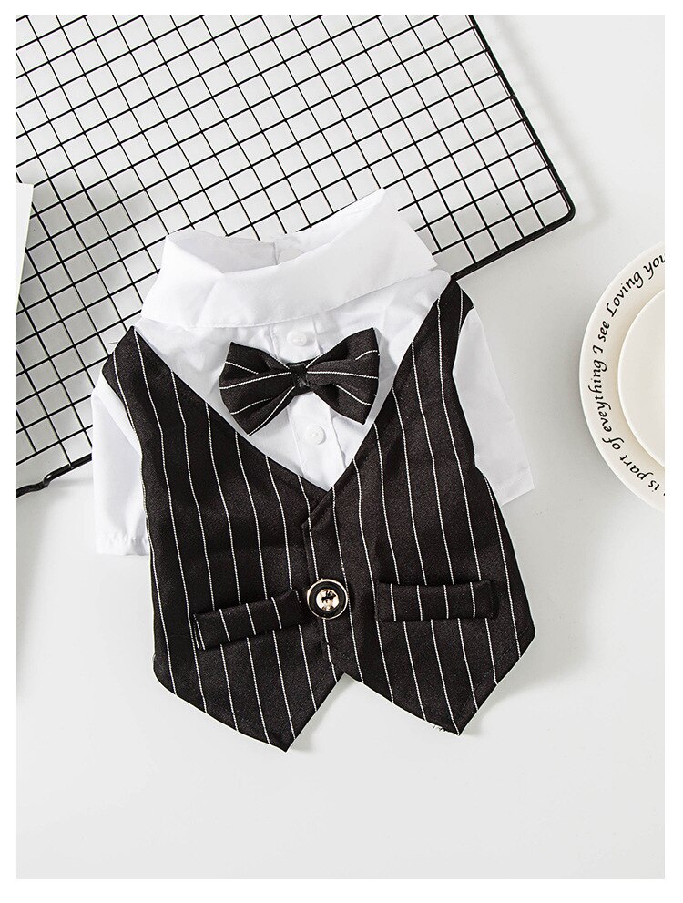 Costume de smoking formel pour chien, Costume de mariage pour petit et moyen gabarit, avec nœud papillon, pour bouledogue français: Black / XS