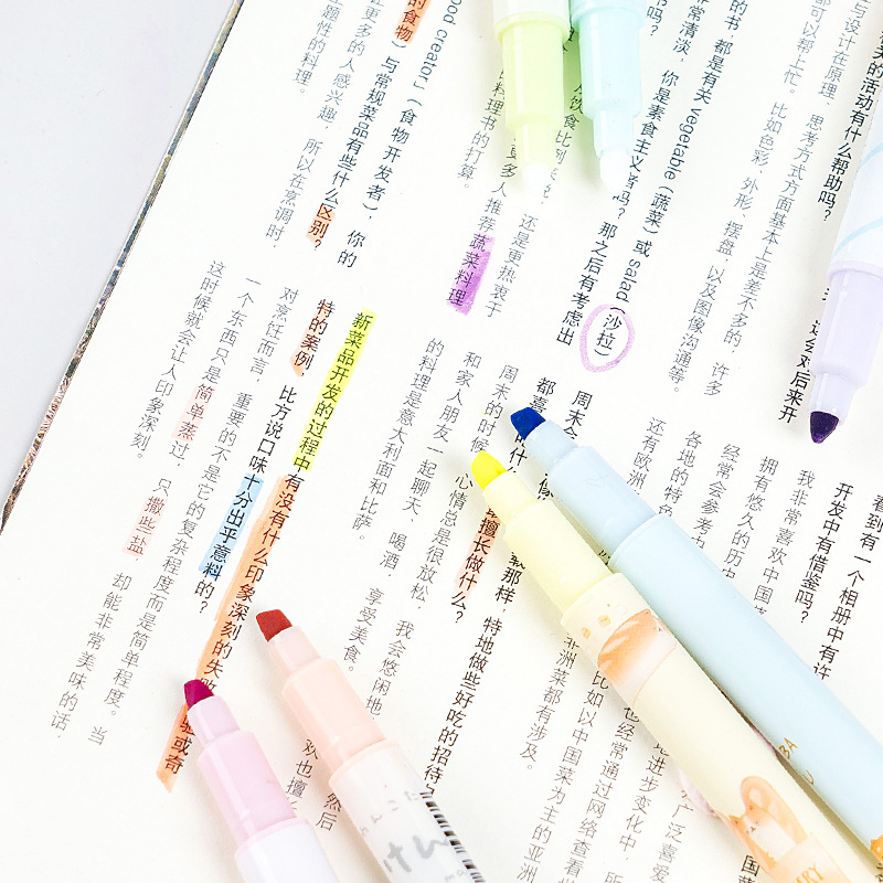 8 farver kawaii shiba inu dobbelthovedet sletbare highlightere kunstmarkører farve pen fine liner skole kontorpapir