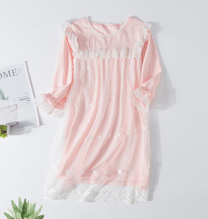 Cotton princess embroidery sleep dress spring mesh patchwork cotton home clthes girls sleep wear ws1391