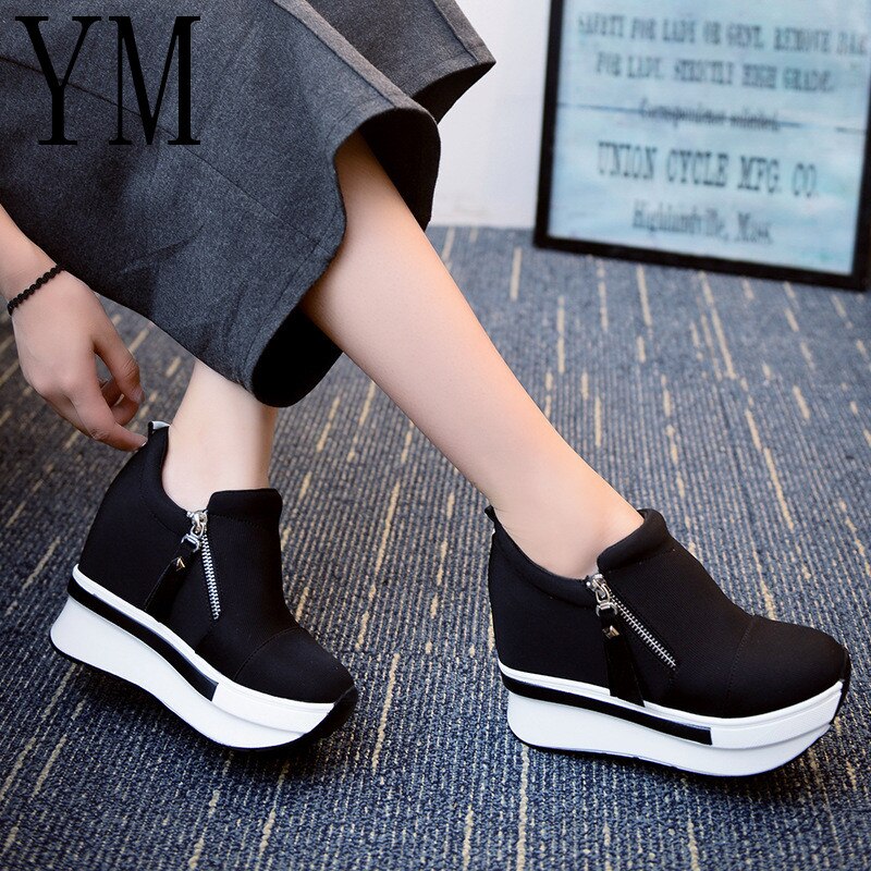 Forår efterår platform sko med lynlås 10cm afslappede søde sneakers lavvandede damesko størrelse 35-39