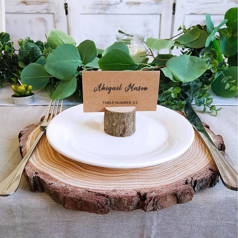 Soporte de madera Natural para tarjetas de boda, decoración rústica para boda, número de mesa, placa de nombre para , 10 piezas