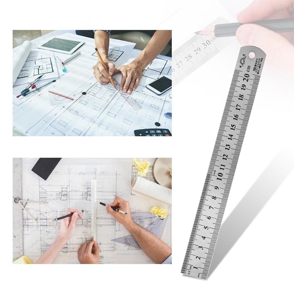 1PC 15cm/20cm/30cm/40cm/50cm Double Side Scale Stainless Steel Straight Ruler Measuring Tool School Office Supplies For Students