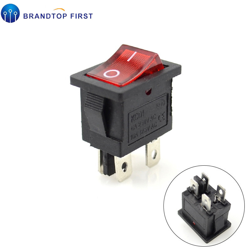 KCD1 ON-OFF 4 Pin Boat Car Rocker Switch 21*15mm 6A/250V 10A/125V AC Red Yellow Blue Green Light Siwtch