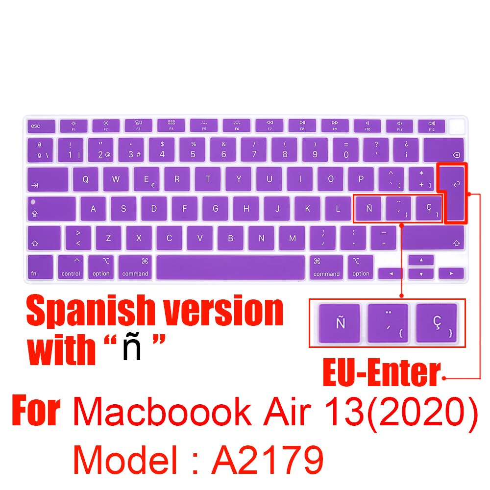 Dla 2020 nowy Macbook Air 13 Cal silikonowa klawiatura laptopa pokrywa z touchbar ue wersja A2179 hiszpania Laptop film ochronny: A2179 EU purple