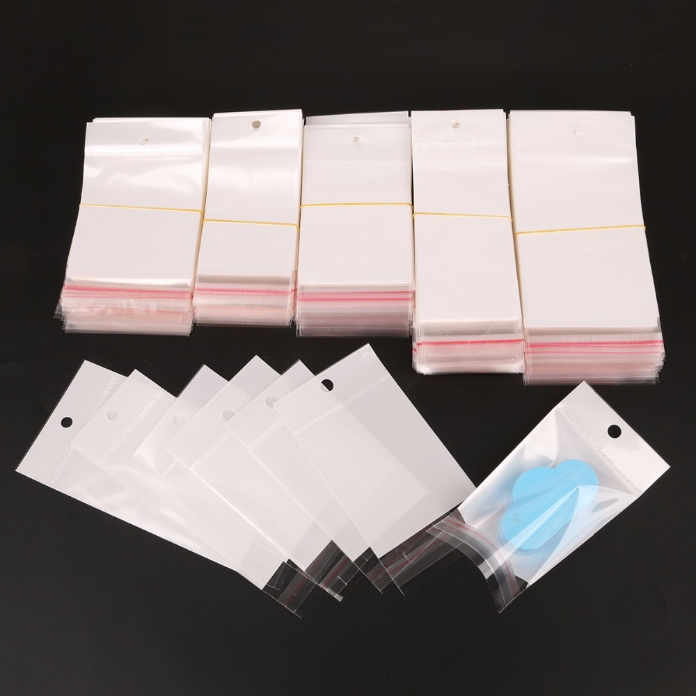 100Pcs/Lot Clear Self Adhesive Seal Plastic Storage Bag OPP Poly Pack Bag Retail Packaging Package Bag With Hang Hole
